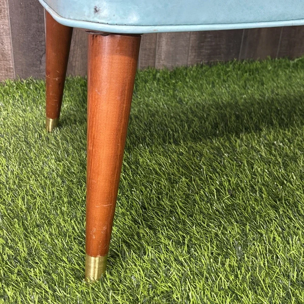 Vintage MCM Vinyl Bench Ottoman Blue Diamond Tufted Needs Repair